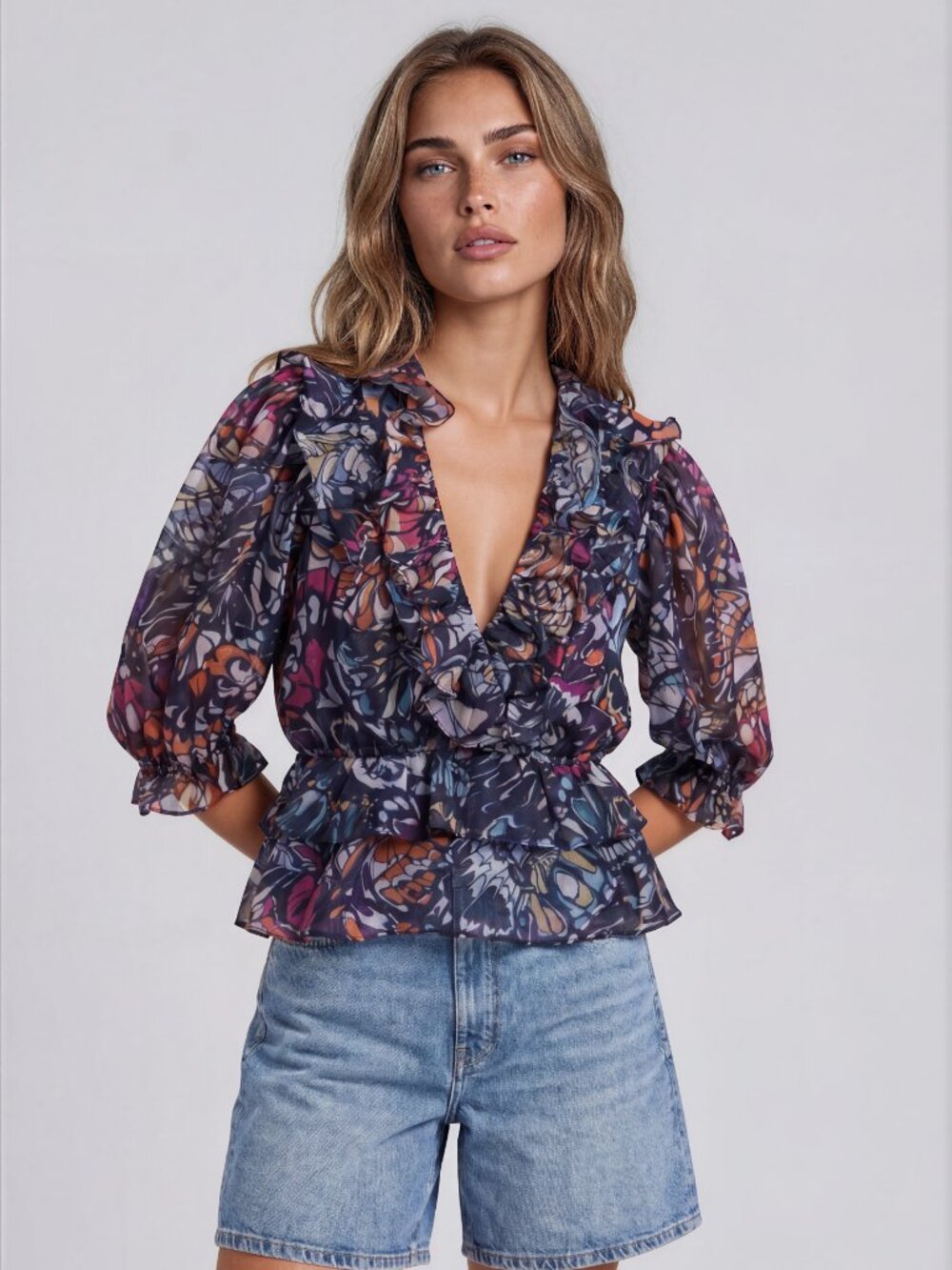 Hutch Shilo Top - Navy Rainbow Butterfly